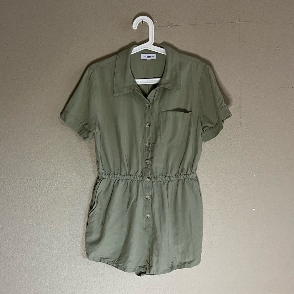Medium Lost + Wander Green Romper with Pockets